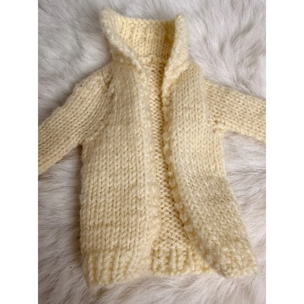 Vintage 1960s Barbie Clone Cream Knitted Cardigan Sweater Doll Funnel Neck